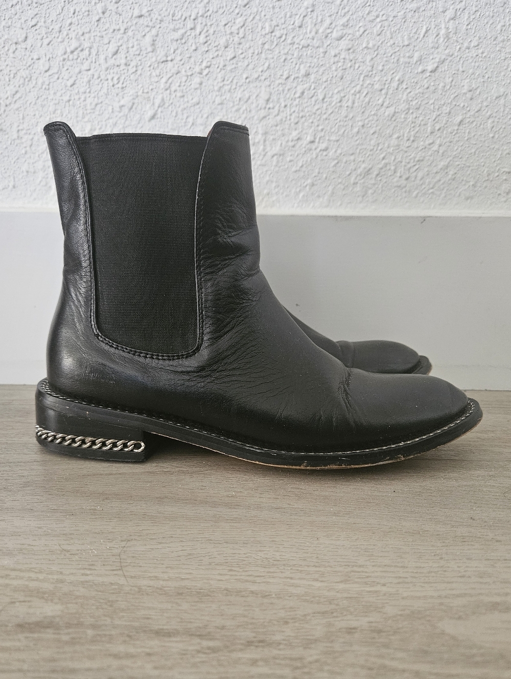 Givenchy Black Leather Ankle Boot Chain Heel Detail